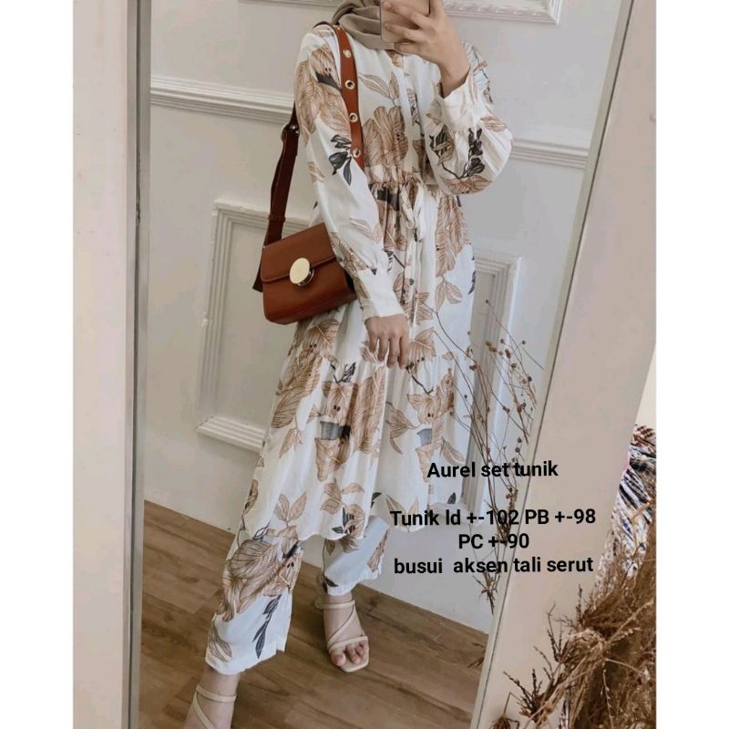 SETELAN PIYAMA WANITA PREMIUM HIGH QUALITY // LD 100 - 110 ONE SET RAYON MOTIF BARU // SET RAYON-Aurel putih long set