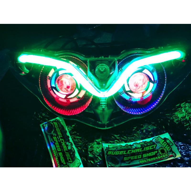Reflektor lampu depan Jupiter z new Burhan motif custom projie warna alis