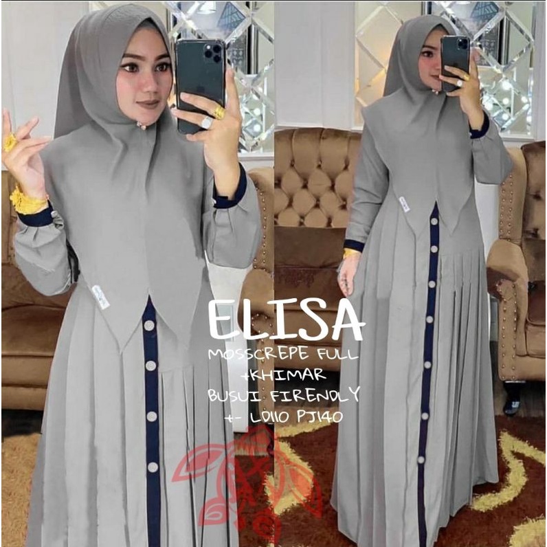 SYARI ELISA PAKAIAN WANITA DRESS MUSLIM GAMIS FASHION MOSCREPE BUSUI BIGSIZE JUMBO FREE JILBAB CTHM