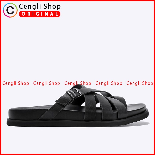 SANDAL JEPIT EVERBEST PRIA ORIGINAL CASUAL KULIT BRANDED HITAM EM17