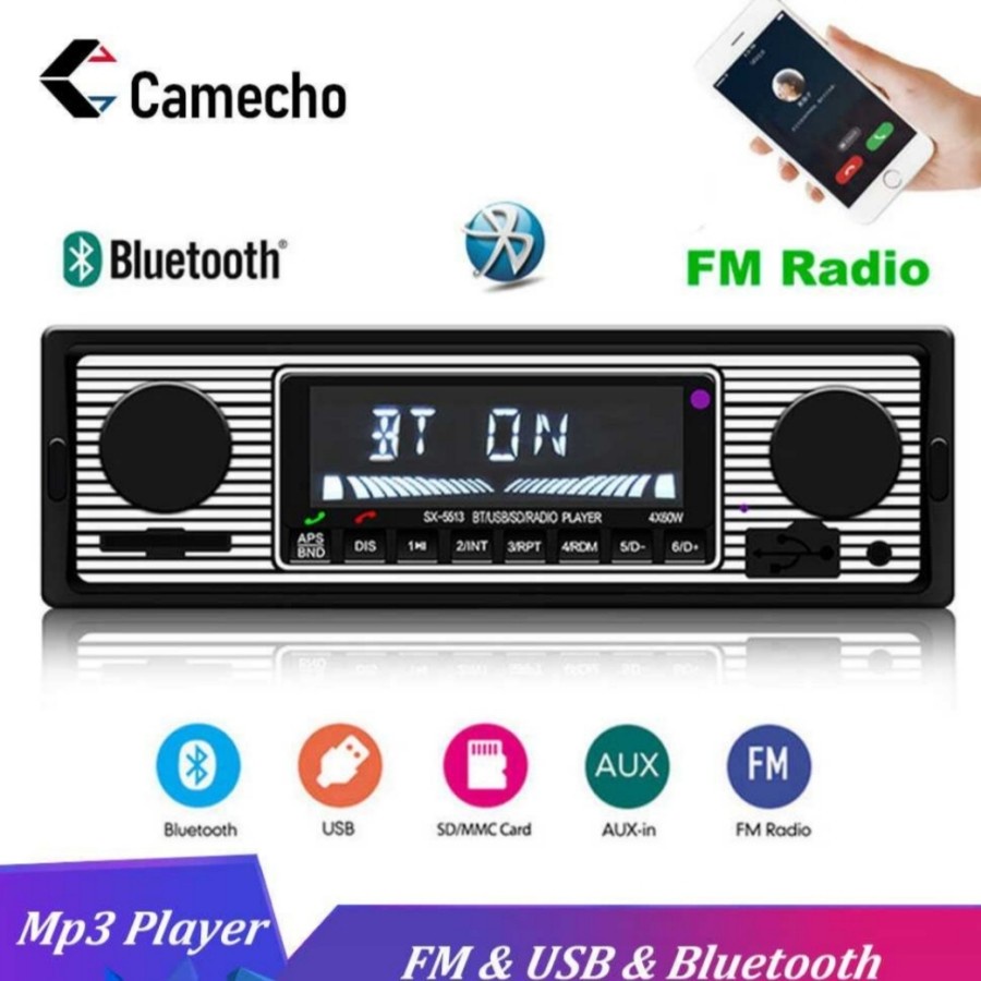 Bluebooth Camecho Audio Player Mobil 12 1Din FM Receiver Aux USB SD-SX-5513