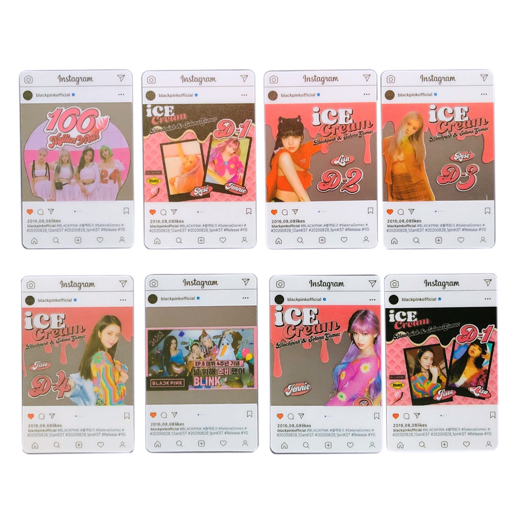 8pcs / set Kartu Foto Album Blackpink Ice Cream Kpop Lisa Rose Jennie Jisoo HD Bahan PVC