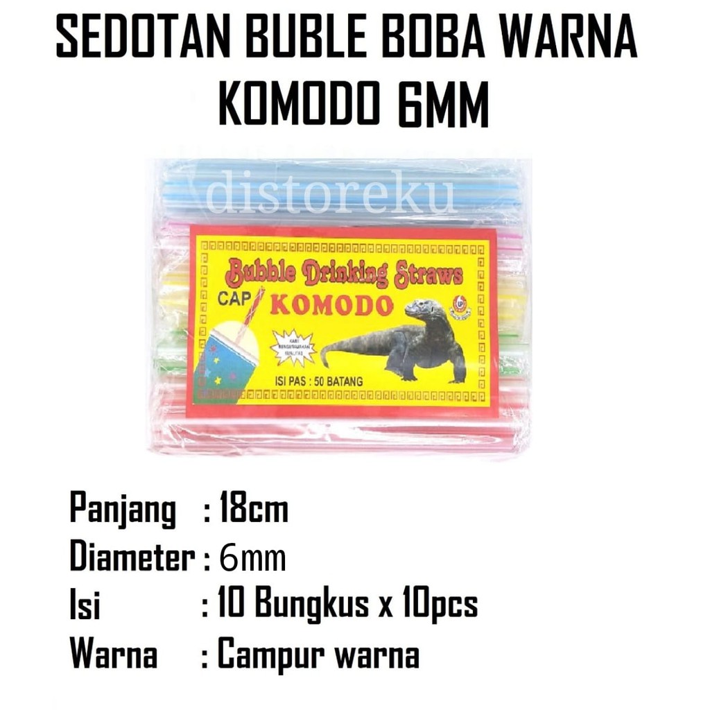 SEDOTAN HIGIENIS TEH POCI KOMODO 6mm X 18cm POP ICE STRAW WARNA WARNI