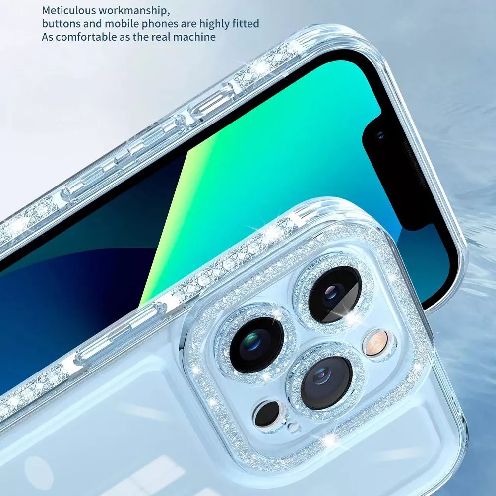 Flash Diamond Camera Lens Protector Clear TPU Phone Case For Iphone 13 Pro Max 13 Pro 13 Mini 13 Transparent Back Cover