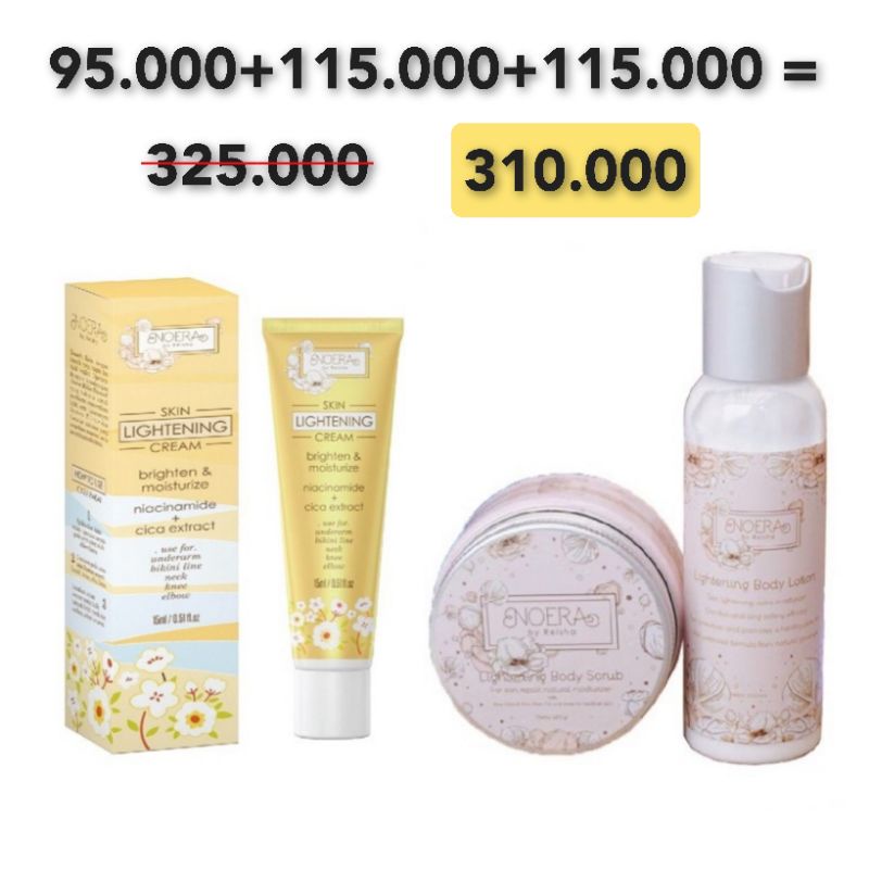 Noera Paket Lightening - Skin Lightening Cream, Body Lotion, Body Scrub