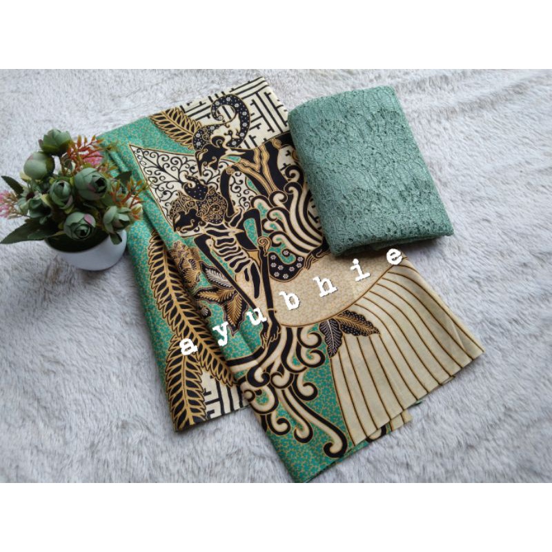 Kain Batik Katun seragaman lawasan set Kebaya sage green
