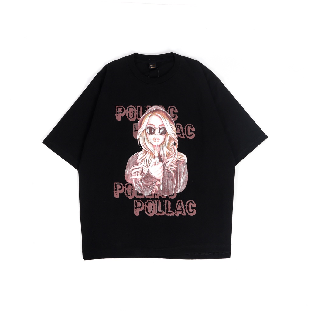 Pollac T-shirt Oversized Unisex Black Lady l Kaos Oversize Pria dan Wanita