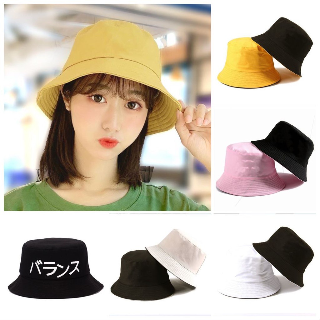 Topi Bucket Polos Dua Warna Bolak Balik Fisherman / Topi Bucket Korean Fedora Polos Dua Warna