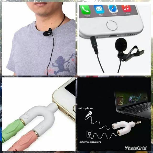 PAKET YOUTUBER VLOGGER SMULE ZOOM MEETING Rekaman Microphone Clip On dan Audio Splitter