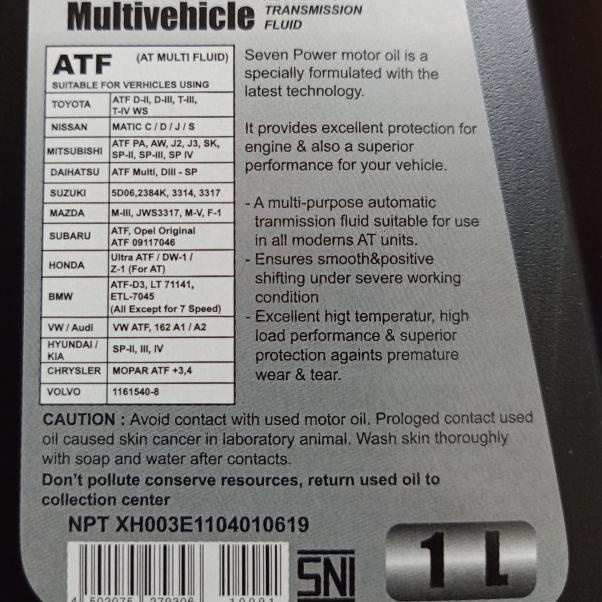 ☀ Oli ATF MV (MultiVehicle) Seven Power (1 Liter) ✱