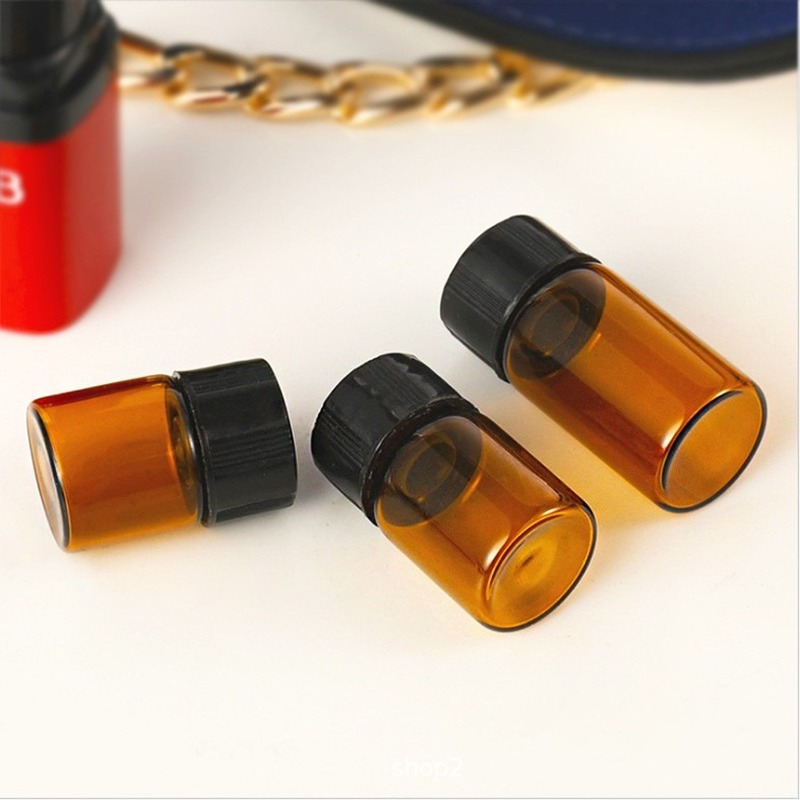 5pcs / Set Botol Kaca Amber Mini Kosong 1 / 2 / 3ml Portable Untuk Sampel Parfum / Kosmetik / Travel