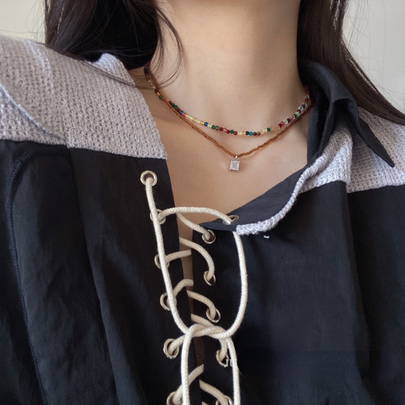 Set Kalung Manik-Manik Warna-Warni Gaya Korea