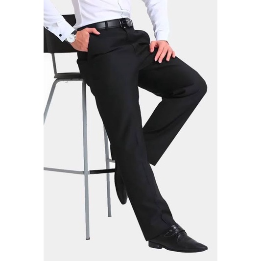 EXCLUSIVE Celana Panjang  Formal Kerja Kantor Pria Standar Reguler Trousers For Men Reguler Fit Classic Bahan Katun HIGHTWIST JETBLACK  Hitam Premium Berkualitas