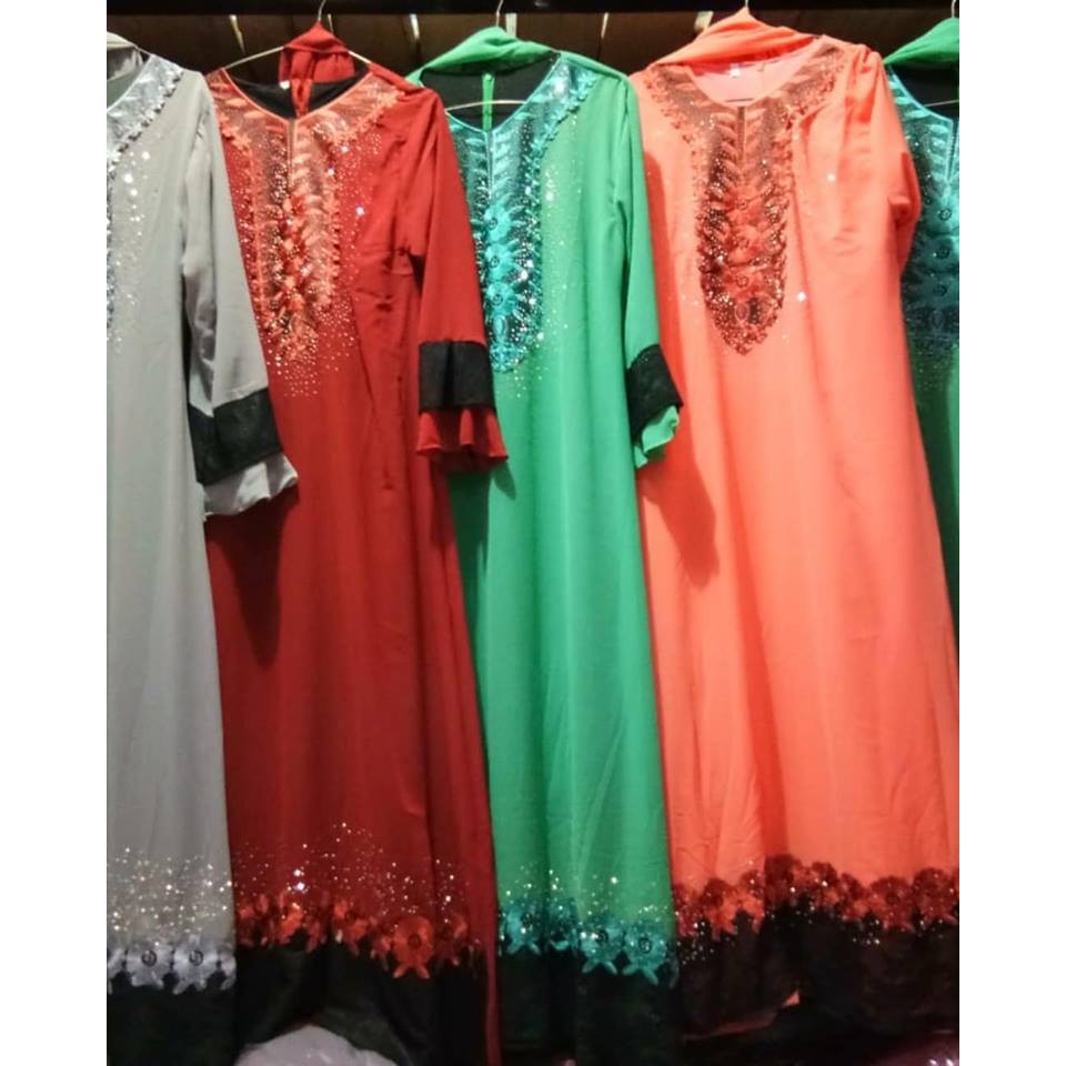 Set Gamis Sifon Lonceng Payet Sari India Bordir Glitter Pasmina Syari