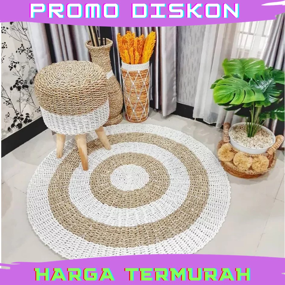 Karpet Bulat Anyaman Rotan Rug Seagrass Warna Warni