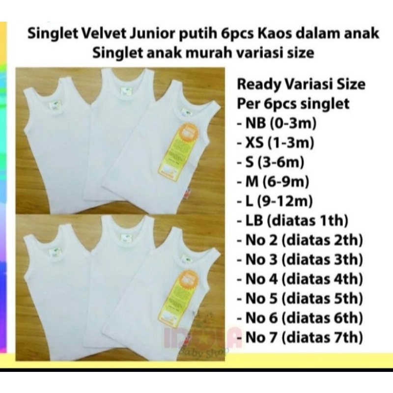 kaos dalam anak 3 pc velvet junior singlet dalam anak 2 3 4 5 6 7