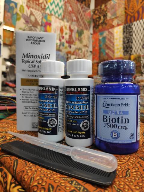 PAKET HEMAT 2 BULAN MINOXIDIL BIOTIN 7500 mcg ORIGINAL 100% TERBARU FREE PIPET