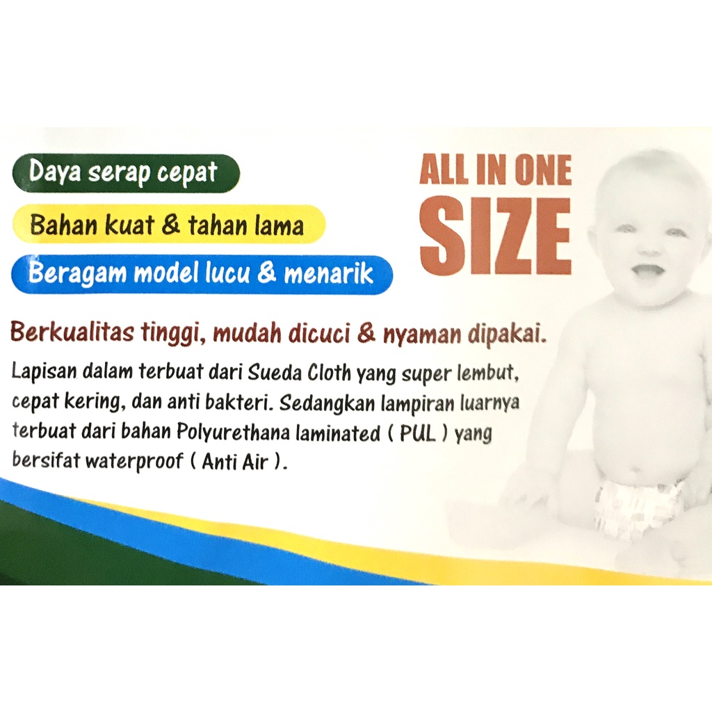 2 Pcs Clodi / Popok Celana Bayi Kain Cuci Ulang / Baby Diaper Pant / Celana Lampin Free Insert kualitas Premium usia 1 - 36 bulan