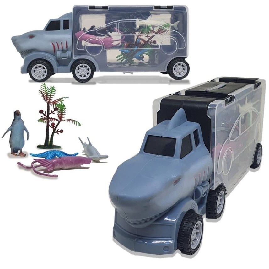 Mainan Mobil Truck Carrier Isi Hewan Animal Hiu