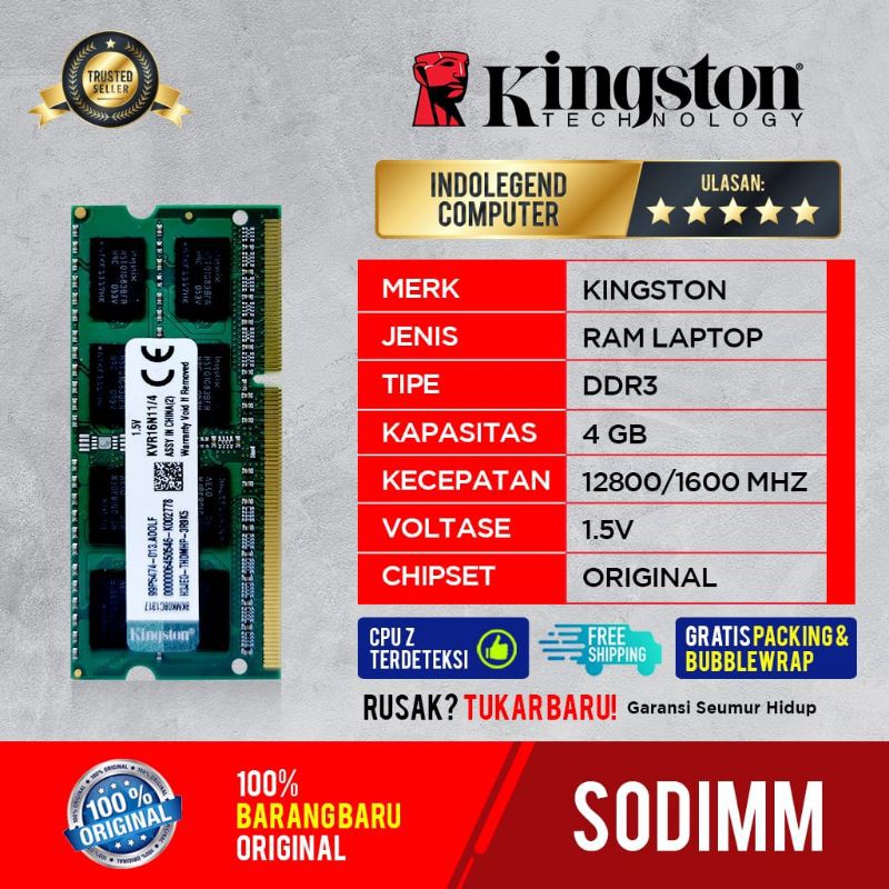 KINGSTON SODIM DDR3 4GB PC12800 1.5VOL
