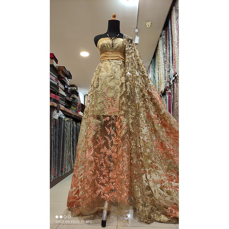 Kain Tile Brokat Lace Two Tone Bridal GOLD PEACH