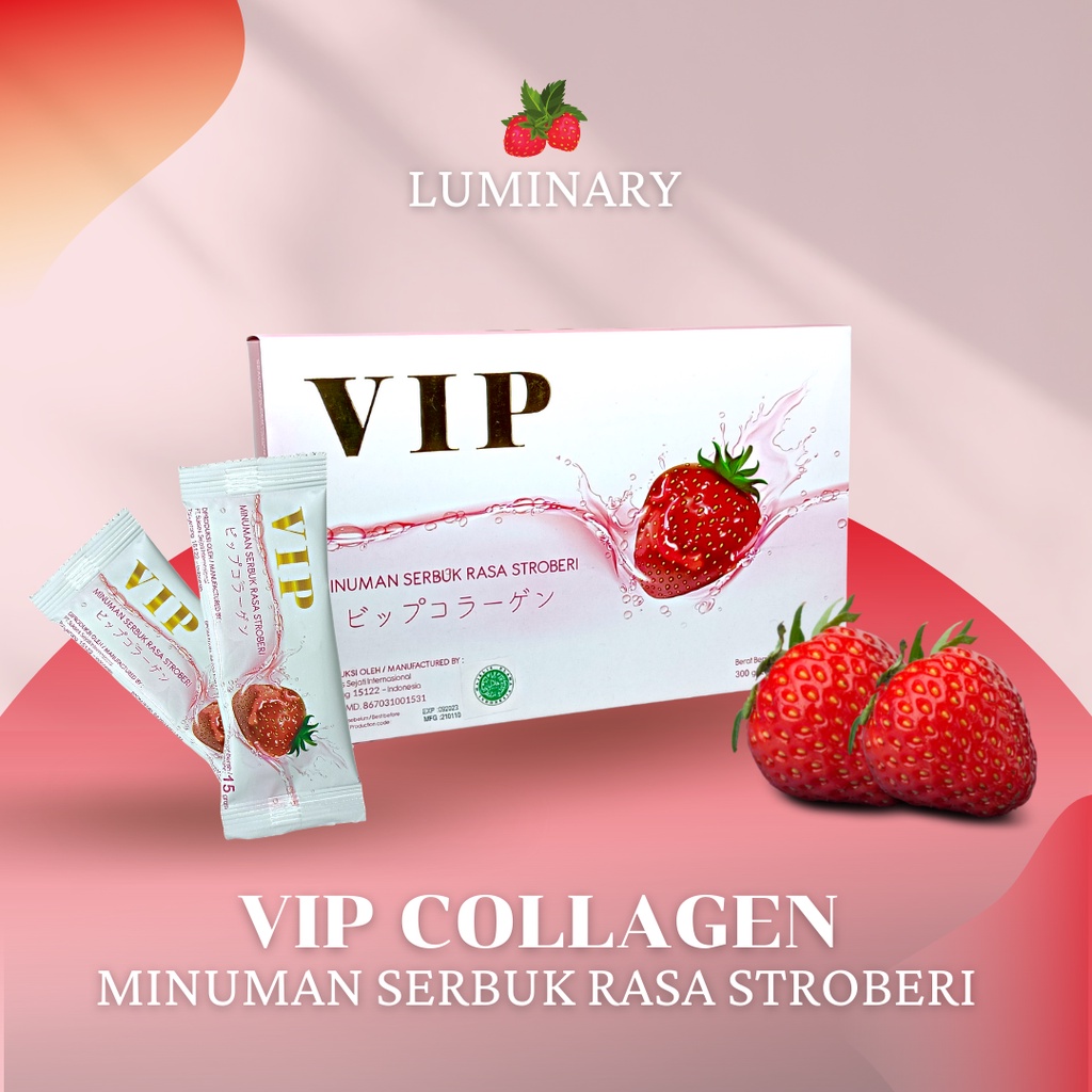 VIP COLLAGEN BUBUK MINUMAN SERBUK RASA STRAWBERRY POWDER DRINK PERAWATAN KULIT ORIGINAL BPOM