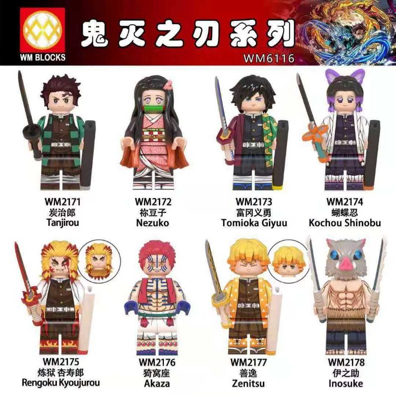 [DJ] Mainan Lego Demon Slayer Tanjirou Nezuko Giyuu Kochou Rengoku Zenitsu Inosuke WM6116 Naruto Kak