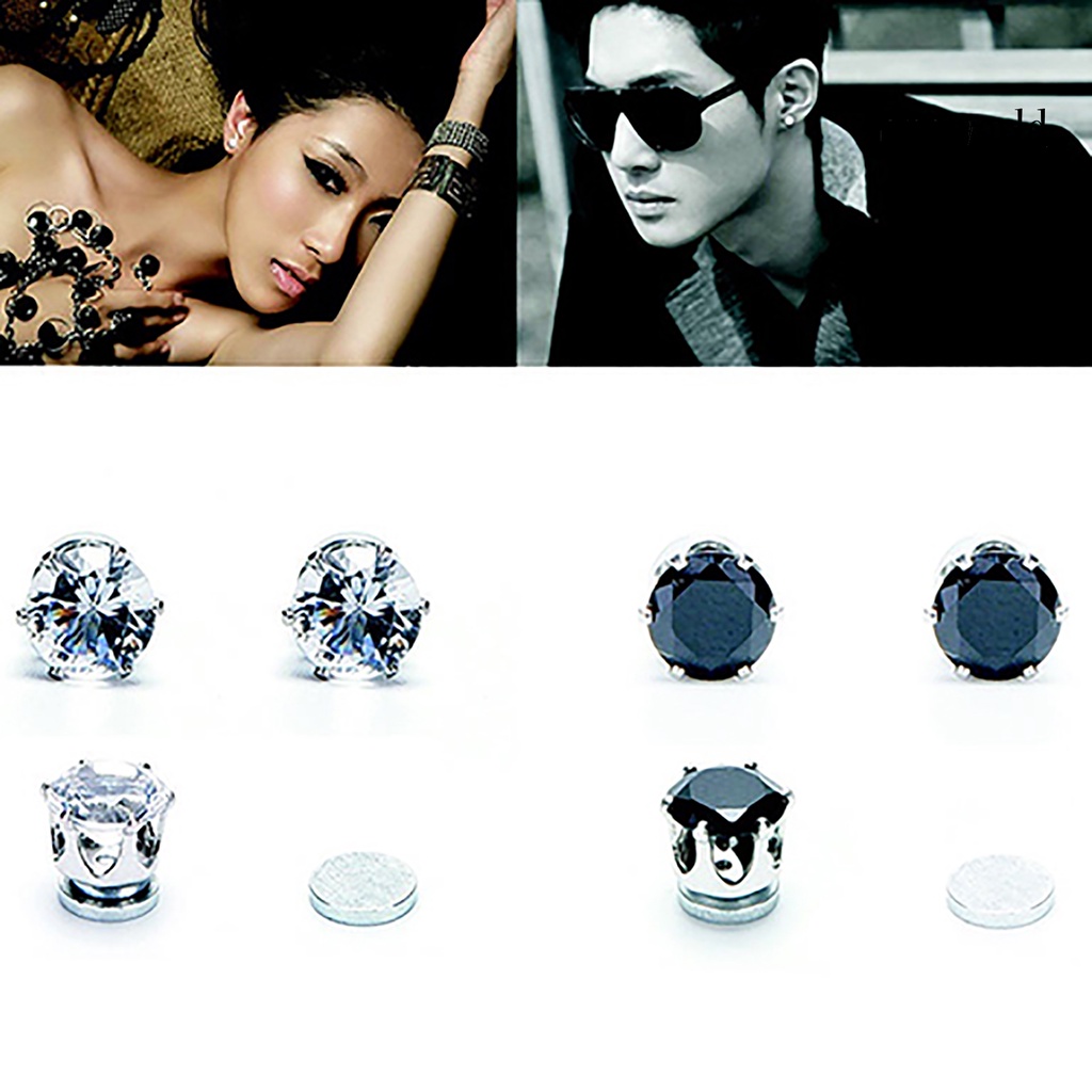 OW@ 1 Pair Unisex Cubic Zirconia Magnet Clip No Piercing Earrings Jewelry for Wedding