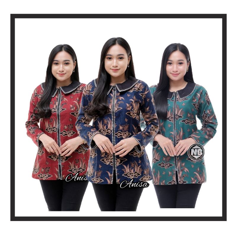 Jual Atasan Baju Batik Wanita Modern Blouse Zipper Resleting Depan Seragam Kantor Shopee Indonesia