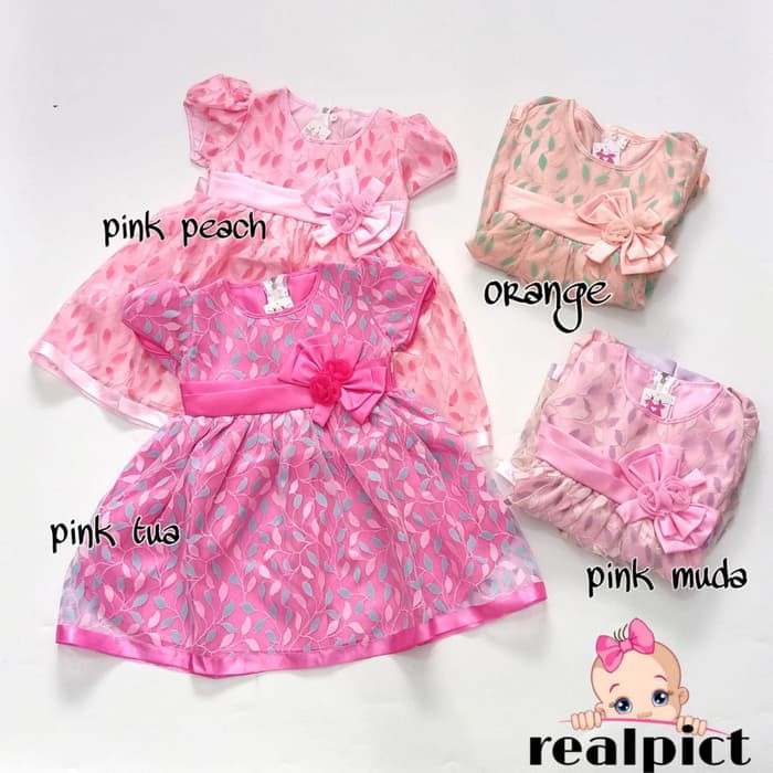 Little Baju Anak Perempuan Dress Pesta Daun Kecil size 2 4 6 umur 2 3 4 tahun