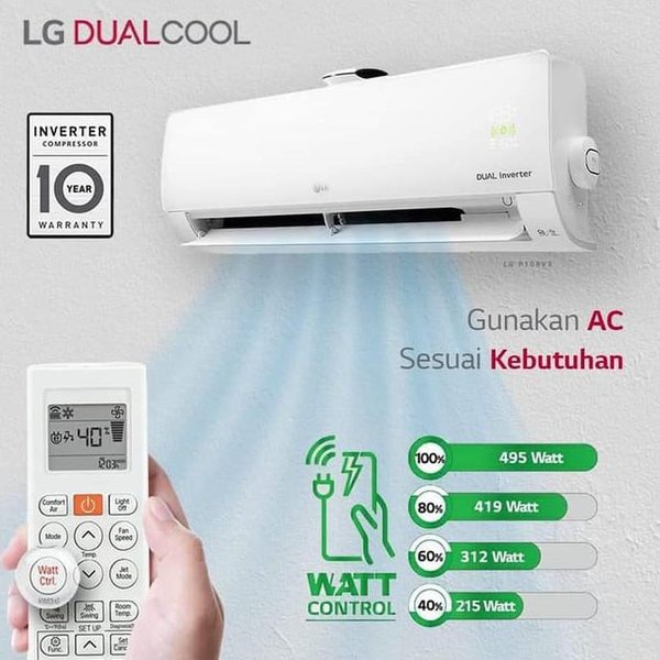 AC LG Dual Cool Eco Inverter 1/2PK - T05EV5 AC 05 PK AC LG INVERTER + GRATIS PASANG AREA TANGERANG