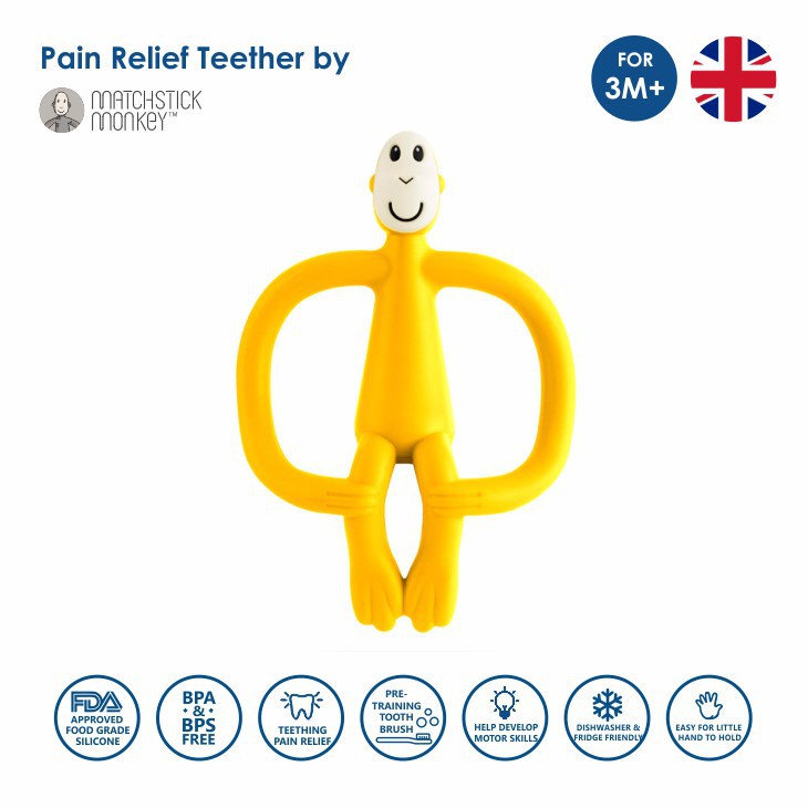 Matchstick Monkey - Teether Baby - Teething Toy Bayi - Gigitan Gusi Anak Bayi - Sikat Gigi Mainan-Yellow