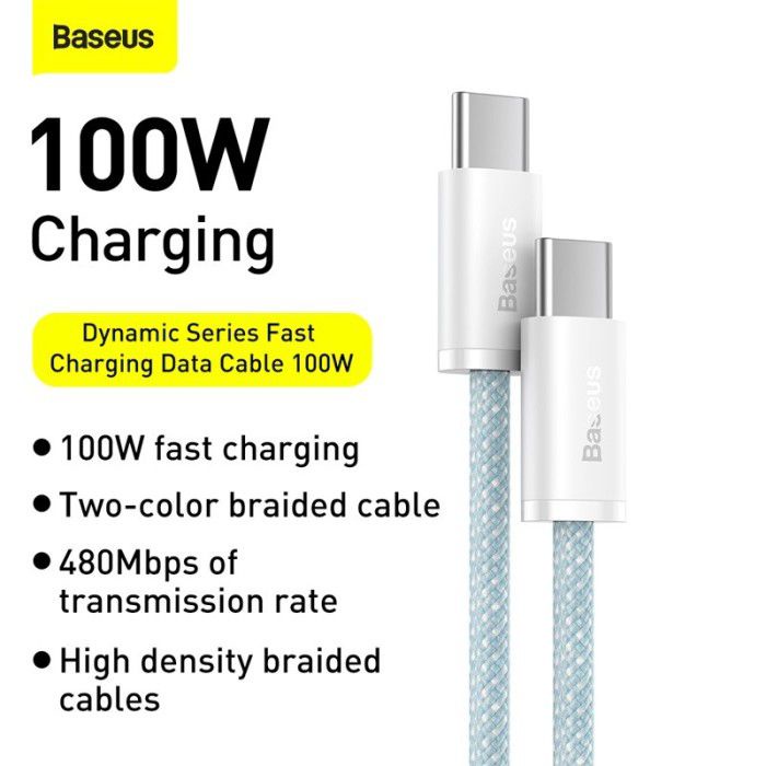 Baseus Dynamic Series Type C to Type C Nylon 100W - QC PD Cable Data - Garansi Resmi 6 Bulan
