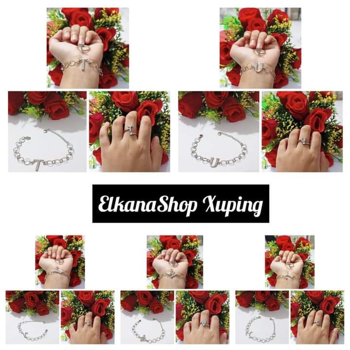 Gelang Dewasa Ring  bulat Ininsial Nama A-Z pree cincin .chat pilih huruf .silver xuping