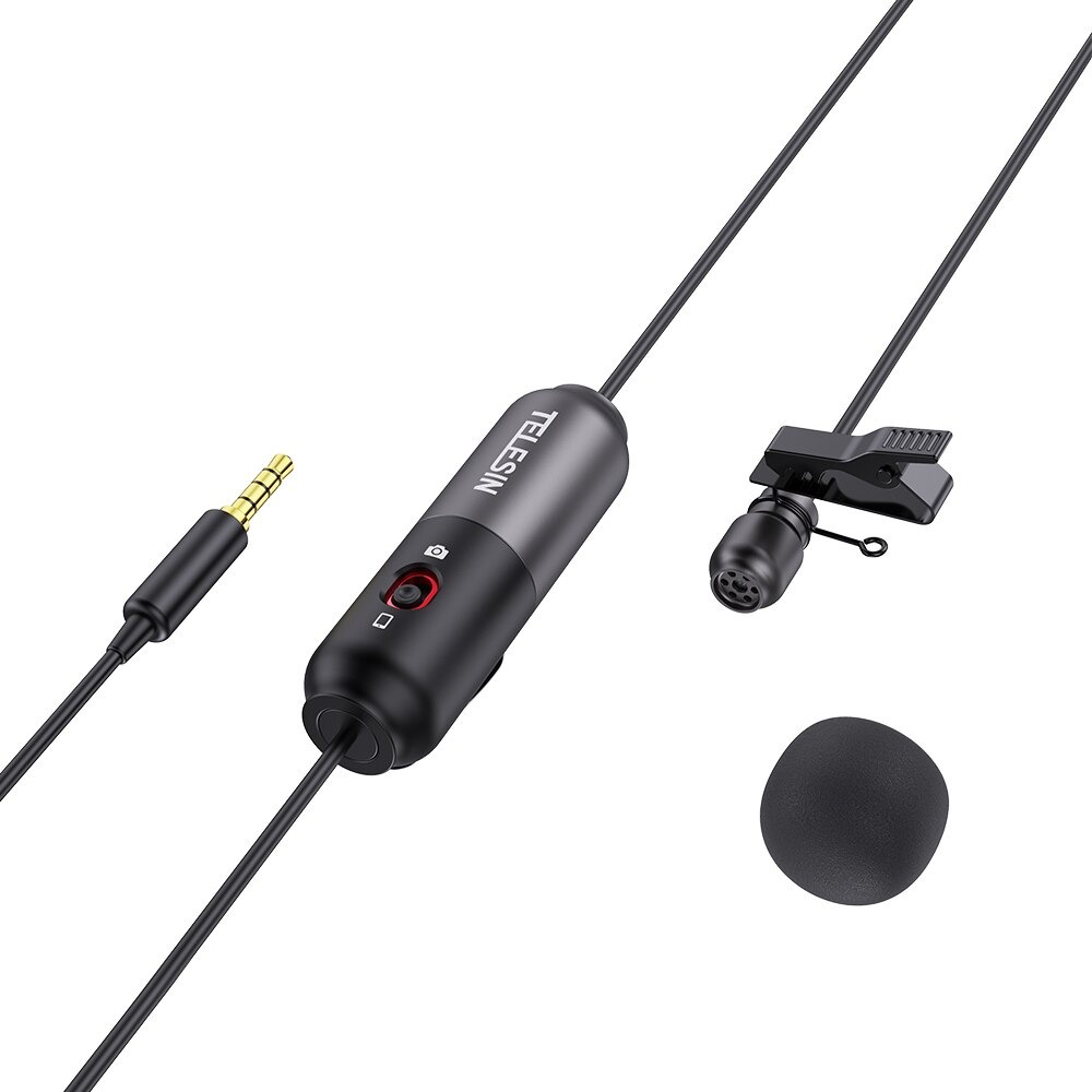 Telesin Mikrofon Professional Lavalier Microphone Omnidirectional Clip Portable 3.5mm - MIC-LAV02 - Black