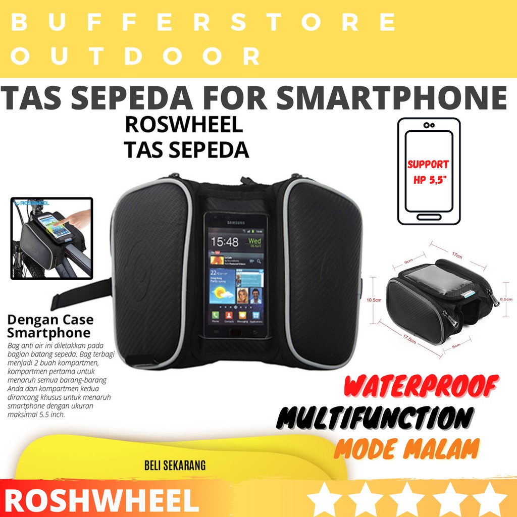 Tas sepeda waterproof dilengkapi tempat smartphone roshwheel mtb roadbike