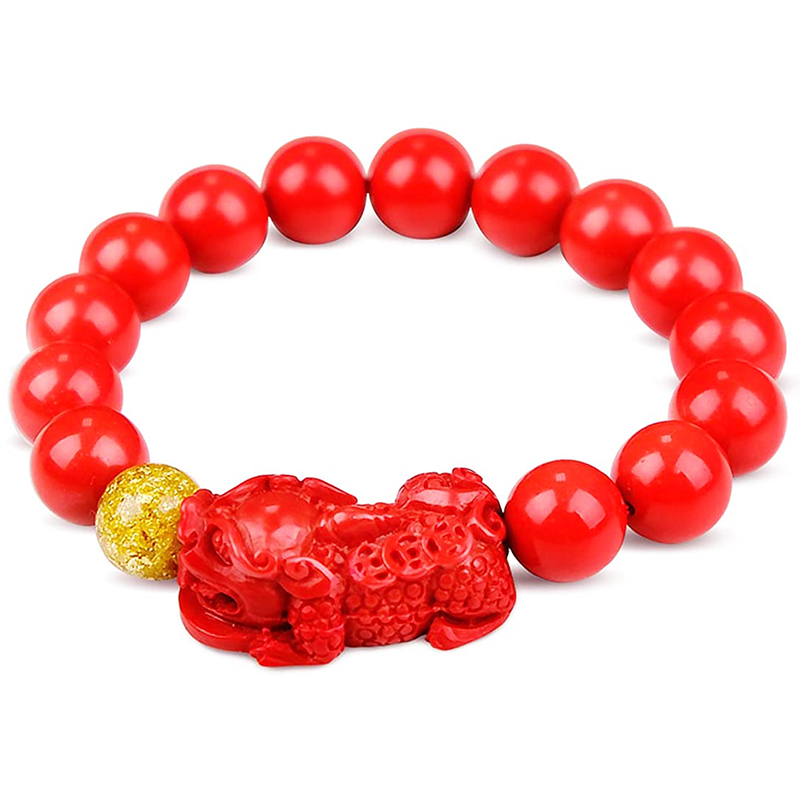 Men Red Beads Pixiu Bracelet /  Chinese Feng Shui Pi Xiu Red Beads Wristband / Wealth and Good Lucky Bracelets Men's Jewellery Accessories