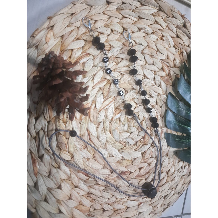 [PROMO] Strap Masker Lanyard Mask Strap Masker Hijab Konektor 2 In 1 Mutiara Hitam Kombinasi Nama