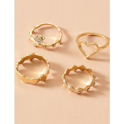 LRC Cincin Set Fashion Gold Color Diamond Heart Alloy Hollow P33543