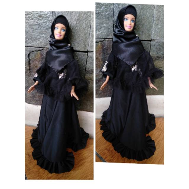 Gamis hitam barbie brokat