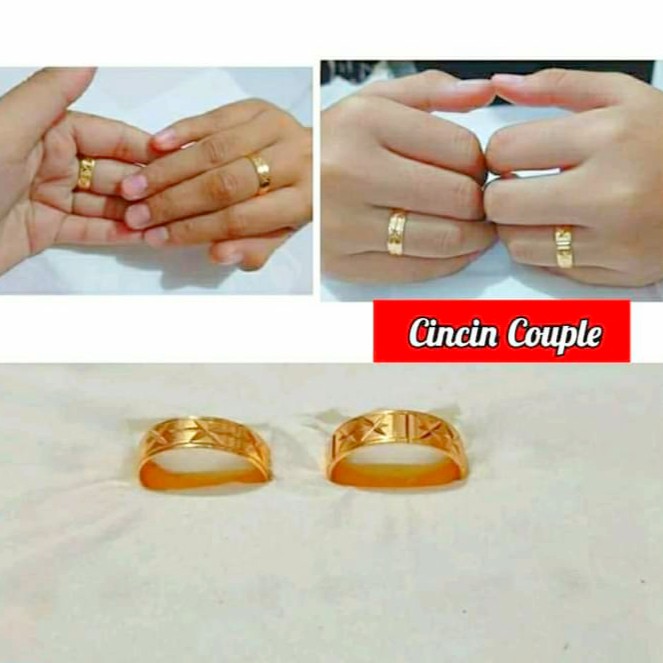 Cincin TITANIUM Polos Ukir Couple Atau Sepasang Perhiasan Wanita Gold dan Silver limited edition