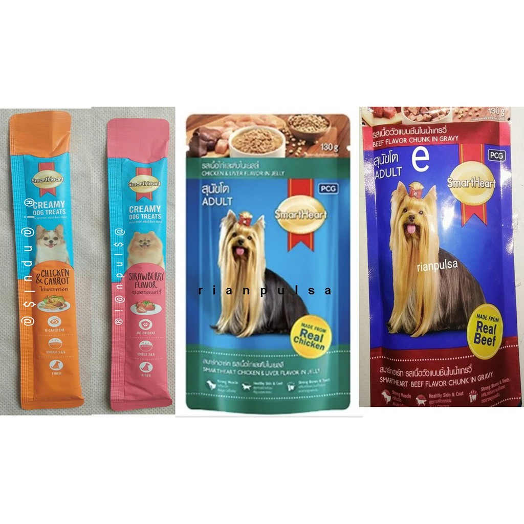 Pouch Creamy Wet Food Dog SmartHeart Small Breed Adult Anjing Beef makanan anjing Chiken Carrot