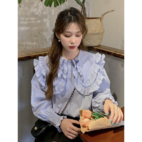 MDLV ~ 8600# Raymonda Oversized Collar Shirt Atasan Blouse Korea Fashion import