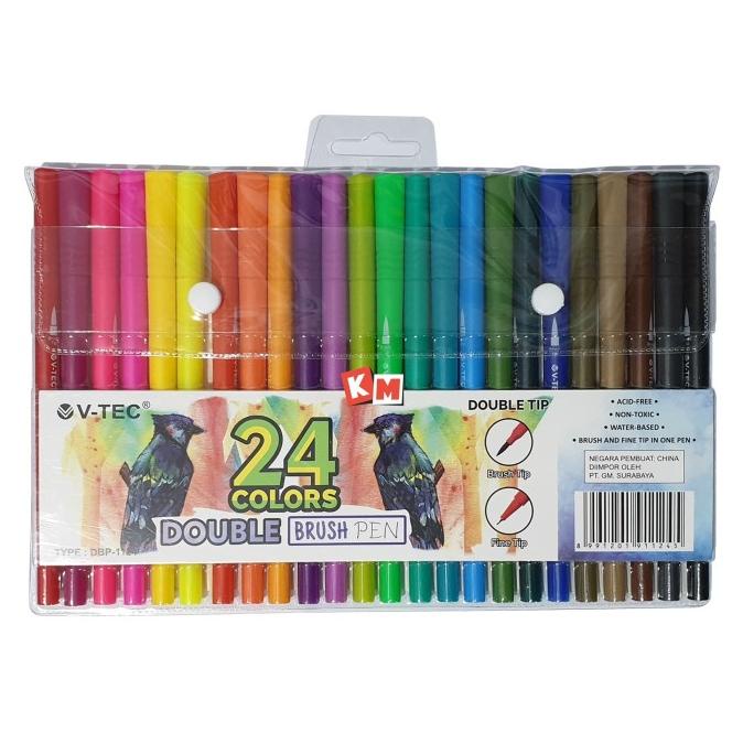 

[[COD]] Double Brush Pen / Pena Kuas Warna V-Tec VTec DBP-1124 24 Warna Colors TERBATAS Kode 488