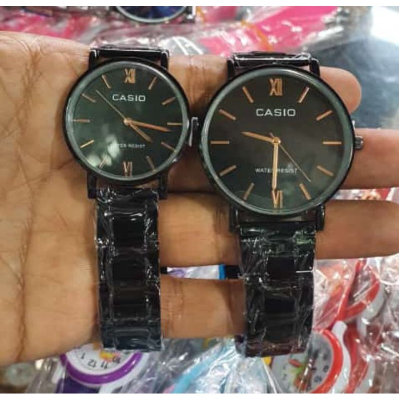 REAL PIC CASIO COUPLE FULL STAINLESS STEEL JAM TANGAN PRIA WANITA ANALOG FREE BOX DAN BATERAI CADANG
