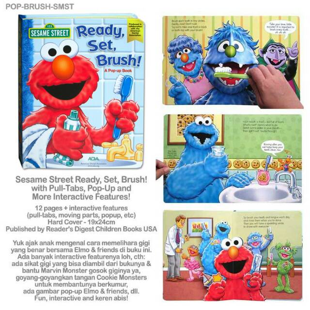 Pop up book Elmo sesame street Ready set brush / Buku elmo gosok gigi / boardbook elmo