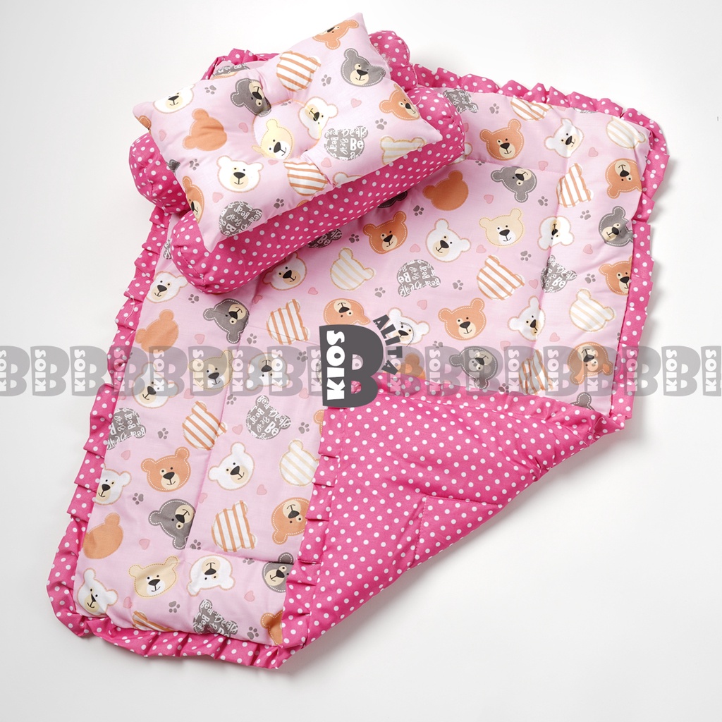 BED COVER SET BAYI Bed Cover Bayi Bantal Guling Selimut Bayi Tempat Tidur FREE tas mika Kado Lahiran-BEAR SMILE