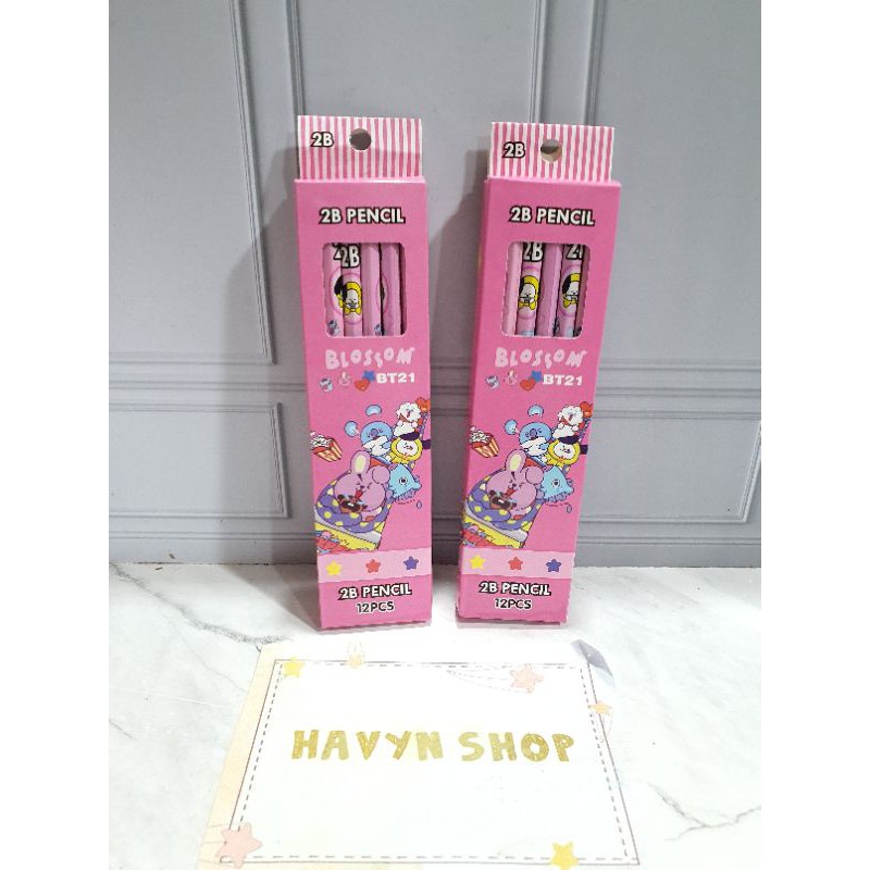 (12pc) pencil 2B kayu fancy/pensil karakter/pensil kayu murah/pensil fancy/pencil-BTS