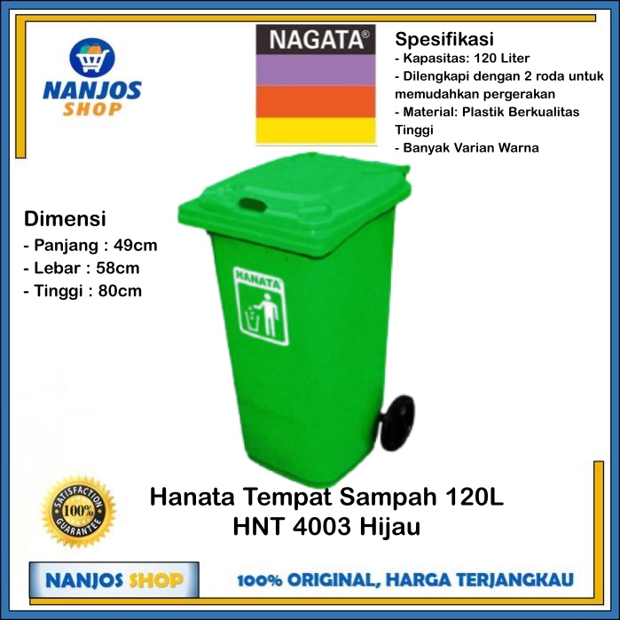 Hanata Tong Tempat Sampah Dustbin Roda Gerobak Hnt4003 120 Liter Hijau