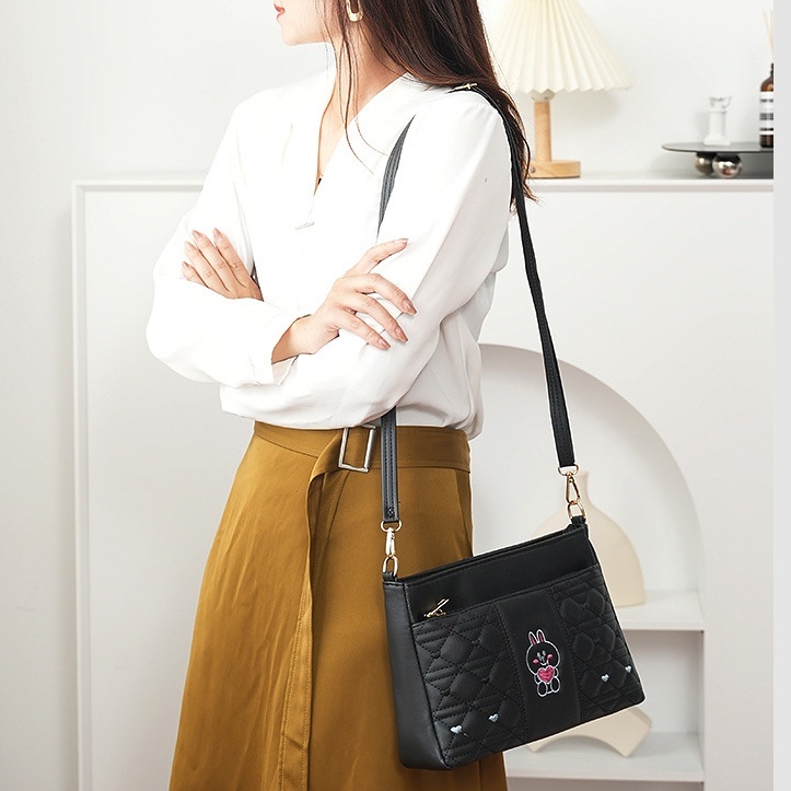 TAS SELEMPANG KOREAN WANITA IMPORT KULIT PREMIUM HITAM BIOBA TA633B5 SLING BAG CEWEK KEKINIAN MURAH KECIL REMAJA BATAM BRANDED SIMPLE LUCU